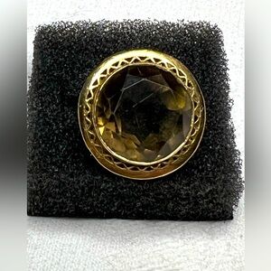 18K Yellow Gold Faceted Round Smokey Quartz Ring